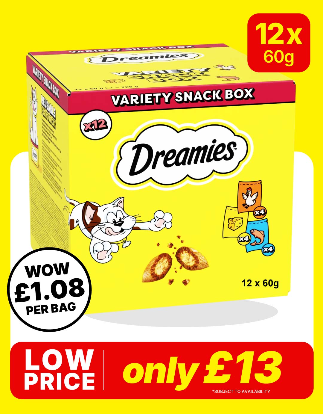 Dreamies Cat Treat Biscuits Variety Snack Box 12 x 60g
