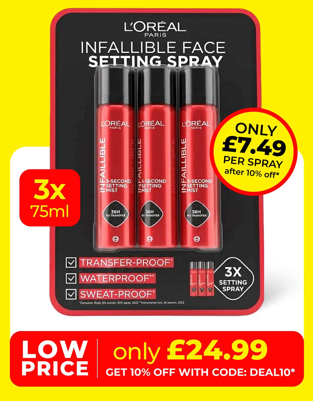 L'Oreal Paris Infallible Setting Spray 3 x  75ml